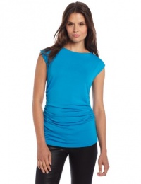 Vince Camuto Women's Boat Neck Rouched Top, Teal, Small