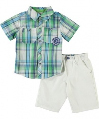 GUESS Kids Boys Baby Plaid Shirt & Pull-On Shorts Se