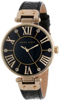 Anne Klein Women's AK/1396BMBK Gold-Tone Black Mother-Of-Pearl Dial Leather Croco-Grain Strap Watch