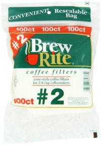 Brew Rite #2 Cone Coffee Filters, White Paper, 100-Count Bags (Pack of 8)