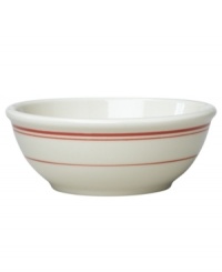 Bring a taste of nostalgia to casual tables with the America's Original Diner collection from Homer Laughlin. A retro-cool pattern in colors that complement Fiesta makes the banded cereal bowl an irresistible blast from the past. Ultra-durable china promises to brighten your meals indefinitely.