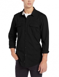 Calvin Klein Jeans Men's Solid Military Long Sleeve Button Down Shirt