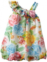 Size-3T, Pink, BNJ-7640R, Bold Floral Print Asymmetric One-Shoulder Chiffon Bubble Dress,Bonnie Jean Todders Party Dress