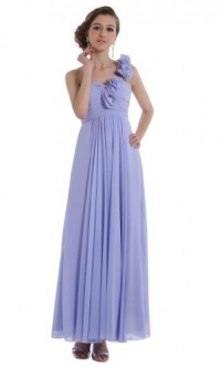 WitBuy Lavender Chiffon One-Shoulder Empire Long Evening Dress With Flowers