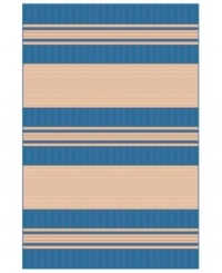 Stripecast: with wide, colorblocked bands and rich texture, Liorra Manne's Tropez Stripe rug has the ability to pull a room together in chic, relaxed style. UV-stabilized, mold and mildew-resistant, the versatile rug in cornflower blue and oatmeal hues is equally pretty indoors or out.