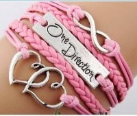 EmBest Vintage Bronze Infinity 8 One Direction Double Heart Pink Rope Leather Bracelet Karma