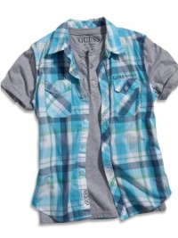 GUESS Kids Boys Big Boy Woven Knit Two-Fer Top, PLAID (12/14)