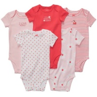 Carter's Baby Girls 5 Pack Short Sleeve Bodysuit Set (24 Months, Coral Multi)