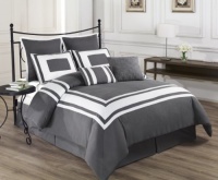 Cozy Beddings Lux Decor Collection 8-Piece Comforter Set with White Stripes, Queen, Grey