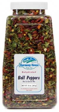 Harmony House Foods Dried Mixed Red & Green Bell Peppers, diced (10 oz, Quart Size Jar) for Cooking, Camping, Emergency Supply, and More