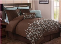 Luxury Home 8-Piece Leaves Comforter Set, Chocolate, Queen