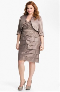 Adrianna Papell Satin Dress with Bolero Jacket (Plus Size)