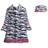 Bonnie Jean Little Girls 5 Zebra Pink Ruffle Fleece Coat Hat Set