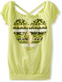 Baby Phat Girl's  Ruffle Puff Sleeve Top, Sunny Lime, Large