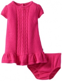 Nautica Baby-Girls Infant Solid Cable Sweater Dress, Bright Pink, 12 Months