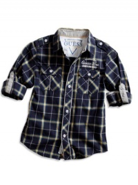 GUESS Kids Little Boy Cooper Plaid Nottingham Shirt, PLAID (3T)