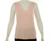 Lauren Ralph Lauren V-Neck Sleeveless Shirt Cherry Pink/White L