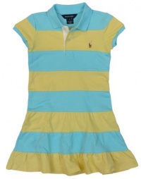 Ralph Lauren Girls Mesh Pony Logo Polo Dress - 2/2T - Blue/Yellow