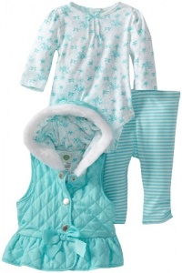 Little Me Baby-Girls Newborn Bird 3 Piece Jacket Set, Aqua, 9 Months