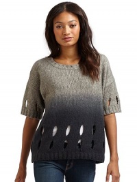 THE LOOKRibbed crew neckline Pullover styleShort ribbed cuff sleevesOmbre effectCutout detailsRibbed hemTHE FITAbout 23 from shoulder to hemTHE MATERIAL51% cotton/24% wool/19% acrylic/6% yakCARE & ORIGINHand washImported