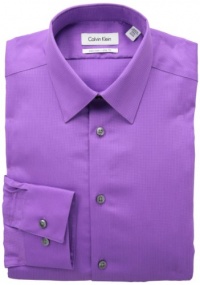 Calvin Klein STEEL Slim Fit Non Iron Textured Check Dress Shirt, Amethyst, 16 34-35