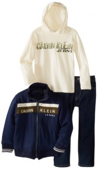 Calvin Klein Boys 2-7 Jacket With Hooded Tee And Jeans, Navy, 4