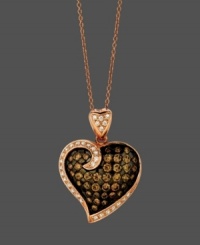 Vibrant round-cut chocolate diamonds (1-1/10 ct. t.w.) and white diamonds (1/4 ct. t.w.) are framed by a coiling heart design created by Le Vian. Crafted in 14k rose gold. Approximate length: 18 inches. Approximate drop: 1 inch.