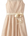 Blush by Us Angels Girls 7-16 Foiled Lace with Ribbon Tie Dress, Gold, 7