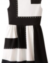 Blush by Us Angels Girls 7-16 Colorblock Dress with Stud Details, Black/Ivory, 8