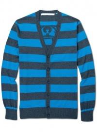 Sean John Mens Big and Tall Cardigan Sweater 5XB Big Aqua Blue Grey Stripes