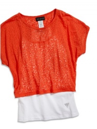 GUESS Kids Girls Big Girl Two-Fer Burnout Top, ORANGE (16)