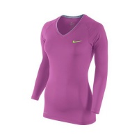 New Nike Pro L/S V-Neck II Top Club Pink/Flash Lime Ladies