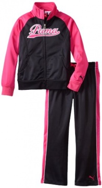 Puma - Kids Girls 2-6X Little Raglan Tricot Track Jacket And Pant Set, Black, 6