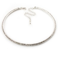 Thin Clear Swarovski Crystal Choker Necklace (Silver Plated)