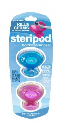 Steripod (2 Pack Pink and Blue) Clip-on Toothbrush Sanitizer