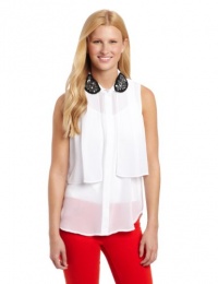 XOXO Juniors Cascade Collar Embellished Blouse, White, Small