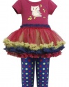 Magenta Blue Owl Applique Tutu Dress / Legging Set MG3NA,Bonnie Jean Little Girls 2-Piece Dress/Legging Set