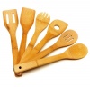 Wooden Spoon Set - 6 Bamboo Wooden Spoons and Spatula 12 inch Cooking Utensils in Mesh Bag - Bamboo Wood Kitchen Tools by Premium Bamboo