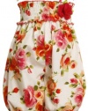 Size-6, Orange, BNJ-8702R, Brush-Stroke Rose Floral Print Smocked Romper,Bonnie Jean Little Girls Party Dress Outfit