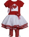 Bonnie Jean Baby Girls Valentine Tutu Dress Outfit w/ Leggings, Red, 3T