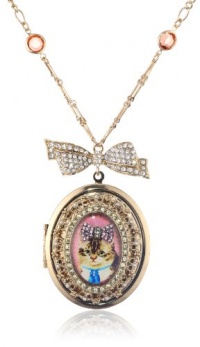 Betsey Johnson Vintage Kitty Cameo Locket Long Pendant Necklace, 31