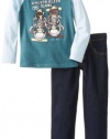 Calvin Klein Boys 2-7 Blue Top with Jean 4-7, Aqua, 5