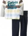 Calvin Klein Boys 2-7 Stripes Twofer Top with Jean 4-7, Brown, 7