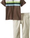 Calvin Klein Boys 2-7 Polo with Khaki Pants Toddler, Brown, 3T