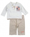 Calvin Klein Baby-Boys Newborn Cream Top With Brown Pants, Ivory, 0/3 Months