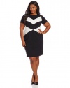 Vince Camuto Women's Plus-Size Women's Cap Sleeve Chevron Shift Dress, Rich Black, 18W