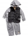 GUESS Kids Baby Boy Long-Sleeve Mock Vest Hoodie and Active Pants Set (12-24m), GREY HEATHER (24M)