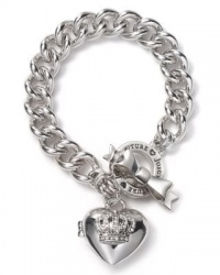 Juicy Couture Bracelet, Silver-Tone Silver Bow Heart Toggle Bracelet