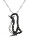 XPY 14k White Gold Black and White Diamond Penguin Pendant Necklace (.15cttw, Black Diamonds and I-J Color, I2-I3 Clarity), 18