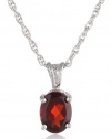 Sterling Silver 8x6mm Oval Garnet Pendant Necklace